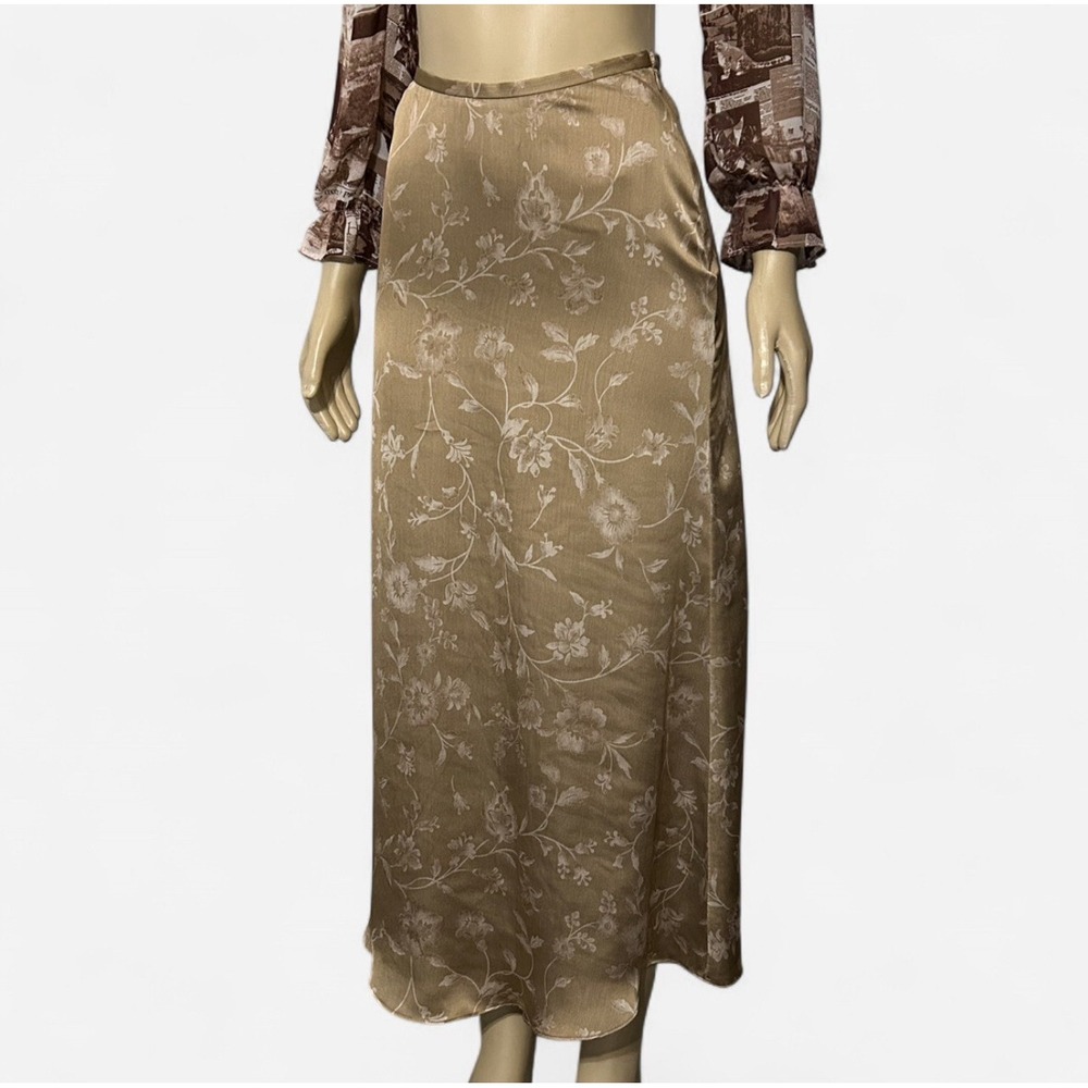 Vintage Y2K Rena Rowan Gold Floral Satin Midi Skirt – Size 4 – NWT